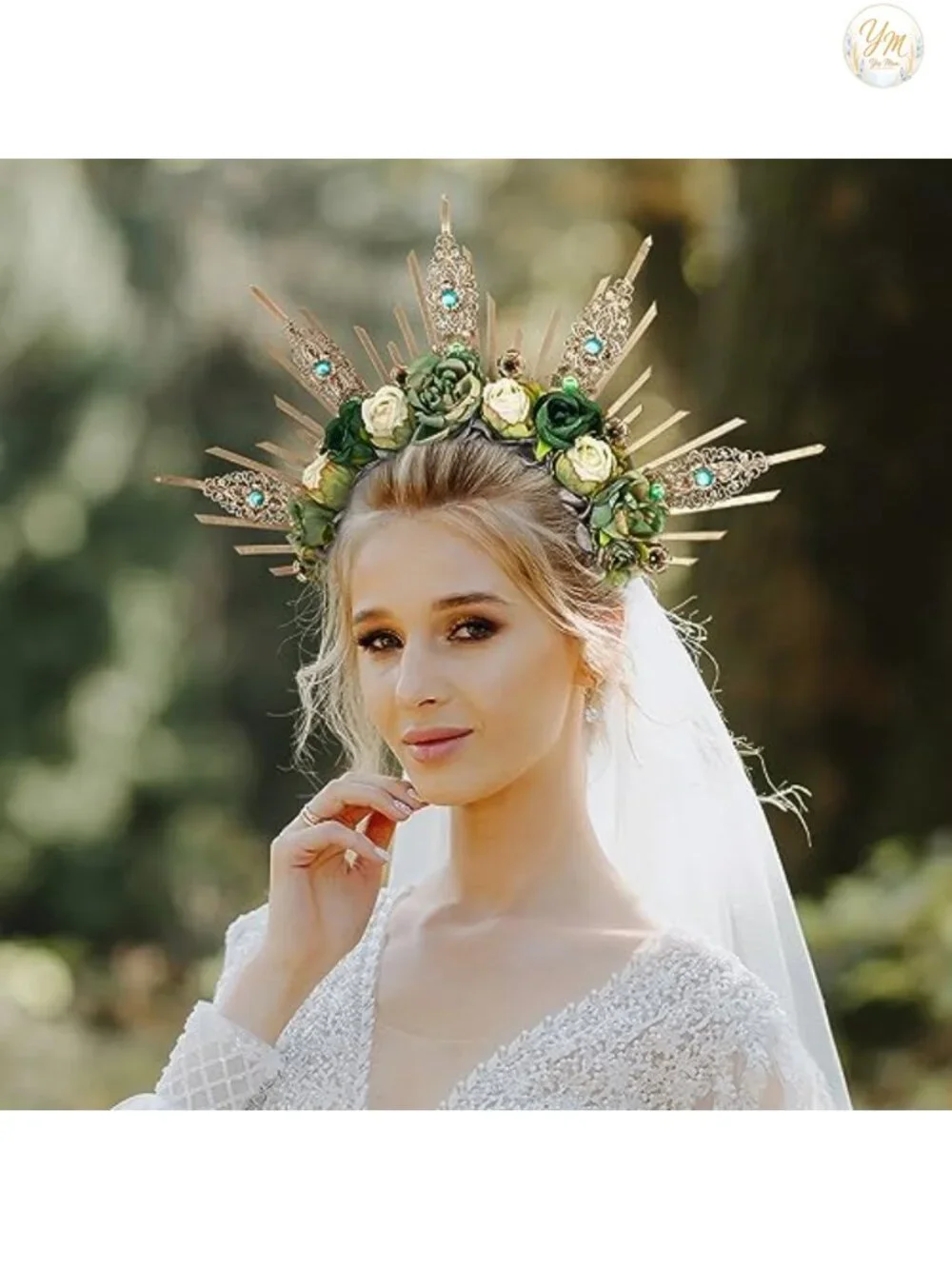 Green Halo Crown Flower Headpiece Women Renaissance Cosplay